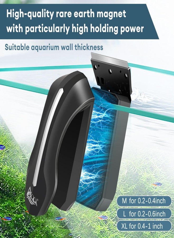 AQQA Aquarium Magnet Glass/Acrylic Cleaner,Fish Tank Cleaner Brush,Magnetic Algae Scrapers Cleaning Tools with 2 Detachable Scrapers,Floating Freshwater Saltwater (XL) - Image 2